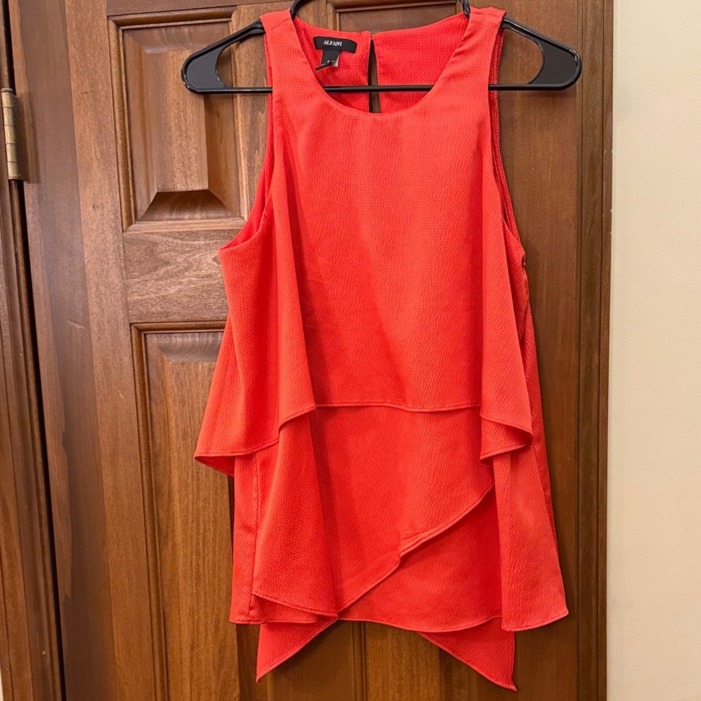 Alfani Vibrant Coral Orange Sleeveless Handkerchief Top Size 8